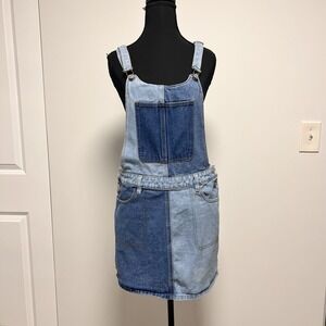 PacSun‎ Patchwork Denim Overall Mini Skirt Dress Size Large